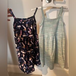 4T Two Girls' Dresses - Navy mermaid print and Mint green multicolor